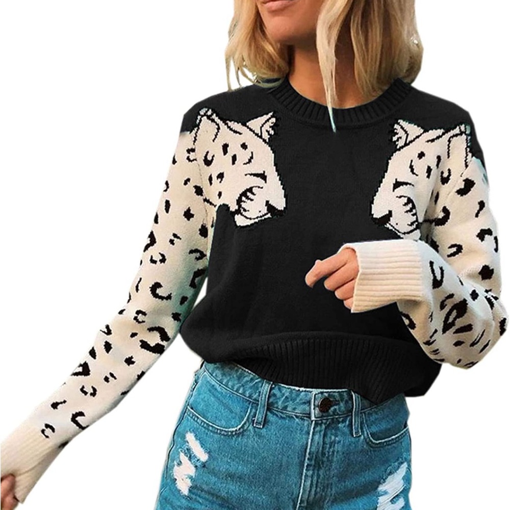 Angashion Women's Sweater Leopard